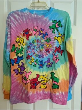 Liquid Blue Grateful Dead Tie-Dye rainbow Long Sleeve Tee with Dancing Bears